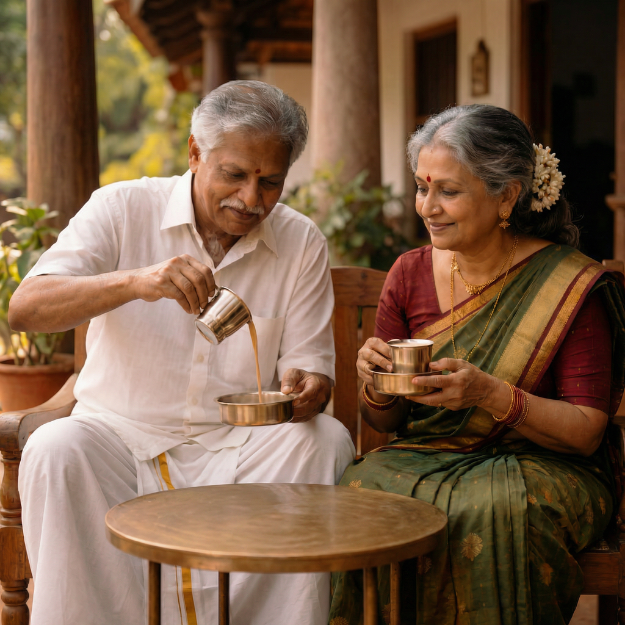Kumbakonam Degree Coffee served in traditional dabara set